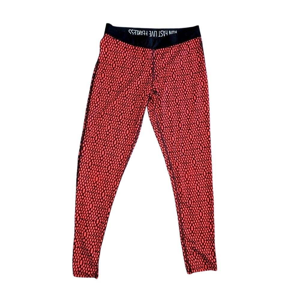 Y2K Nike Dri-Fit Red Speckled Leggings Large Athleisure‎ Gym Core Workout